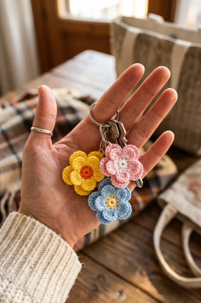 Mini Flower Crochet Charm Keychain