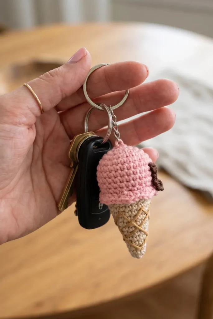 Mini Ice Cream Crochet Keychain