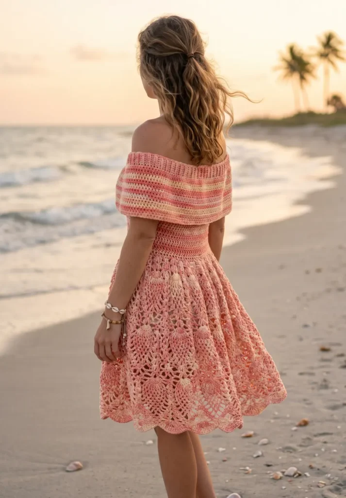 Off-Shoulder Crochet Beach Dress