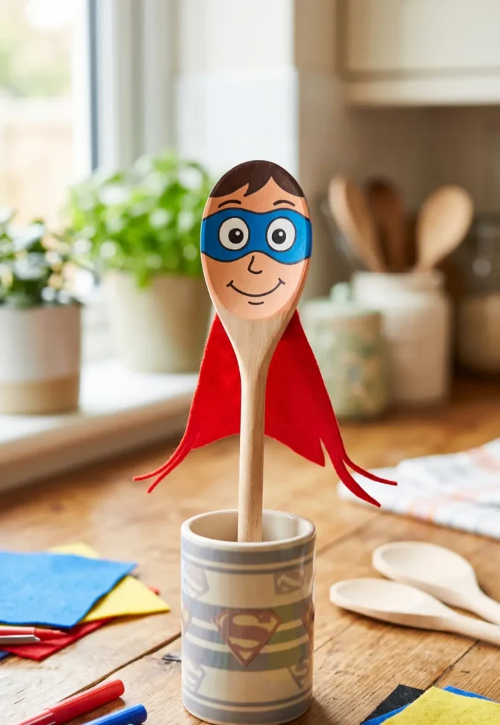 Painted Wooden Spoon Superhero Craft