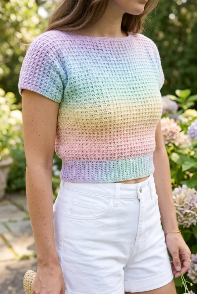 Pastel Crochet Crop Top Ensemble