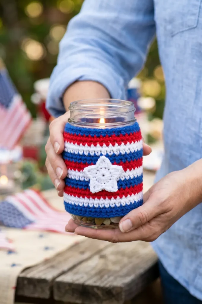 Patriotic Mason Jar Cozy Crochet Pattern