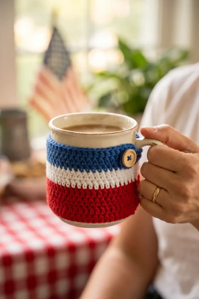 Quick Patriotic Mug Cozy Crochet Idea