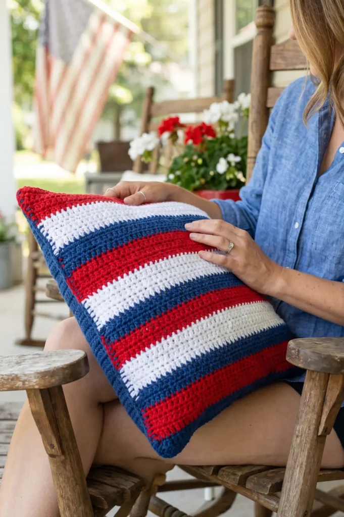 Red, White & Blue Crochet Pillow Cover