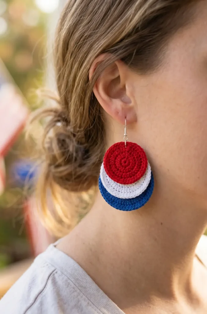 Simple Patriotic Crochet Earrings