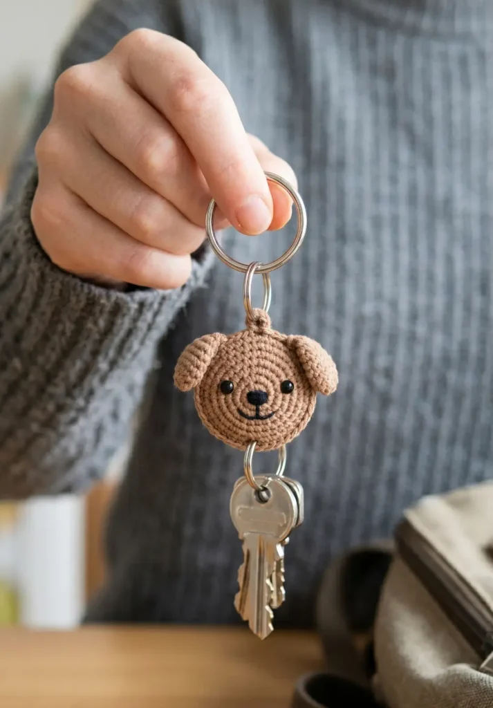 Simple Puppy Face Crochet Keychain
