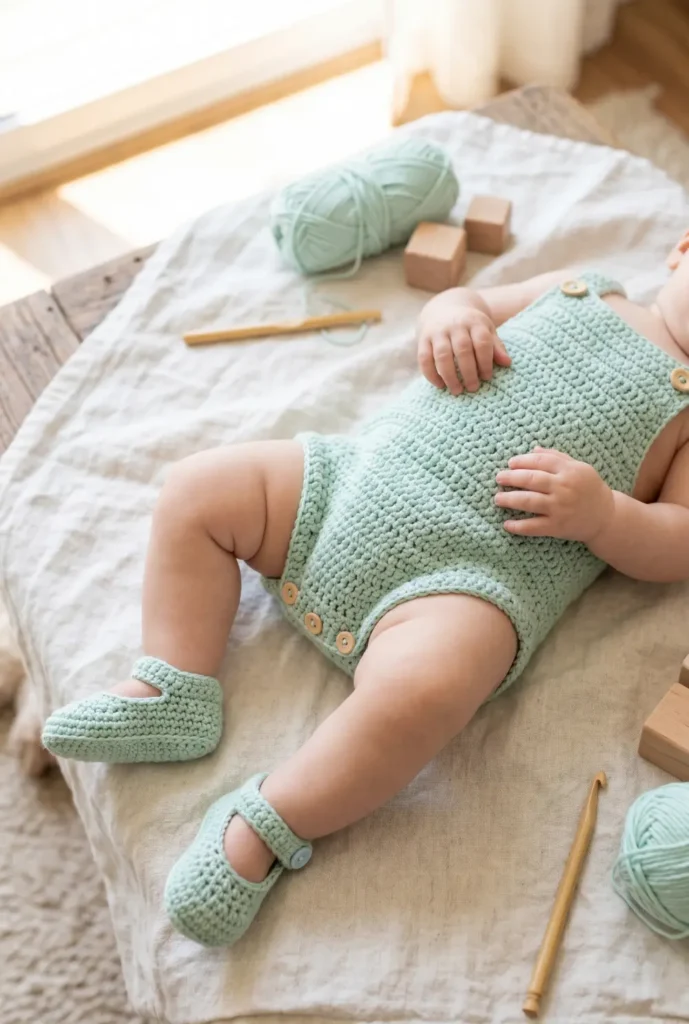 Soft Pastel Baby Romper with Matching Booties