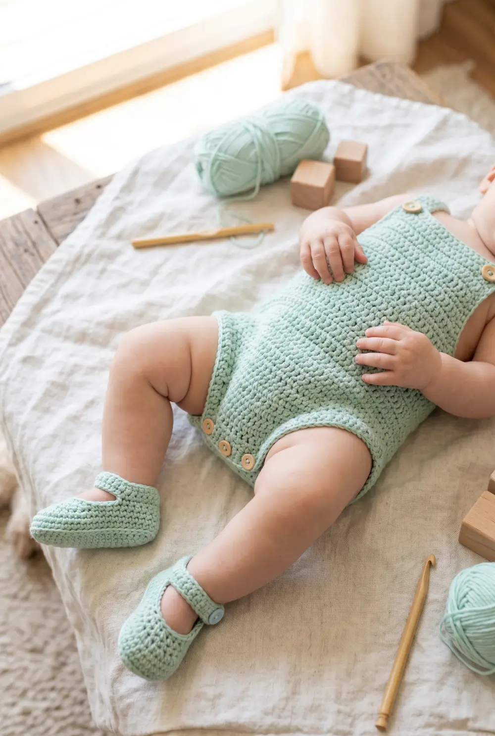 Soft Pastel Baby Romper with Matching Booties
