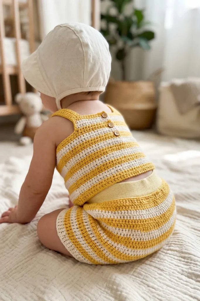 Striped Cotton Crochet Baby Set
