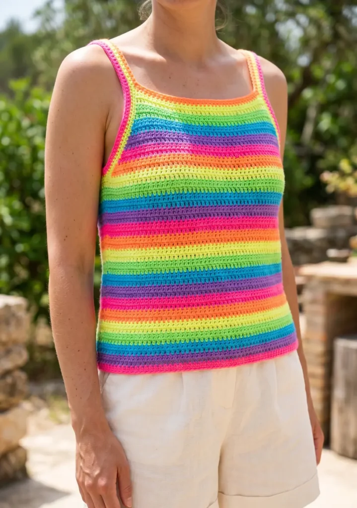Striped Crochet Tank and Shorts Combo