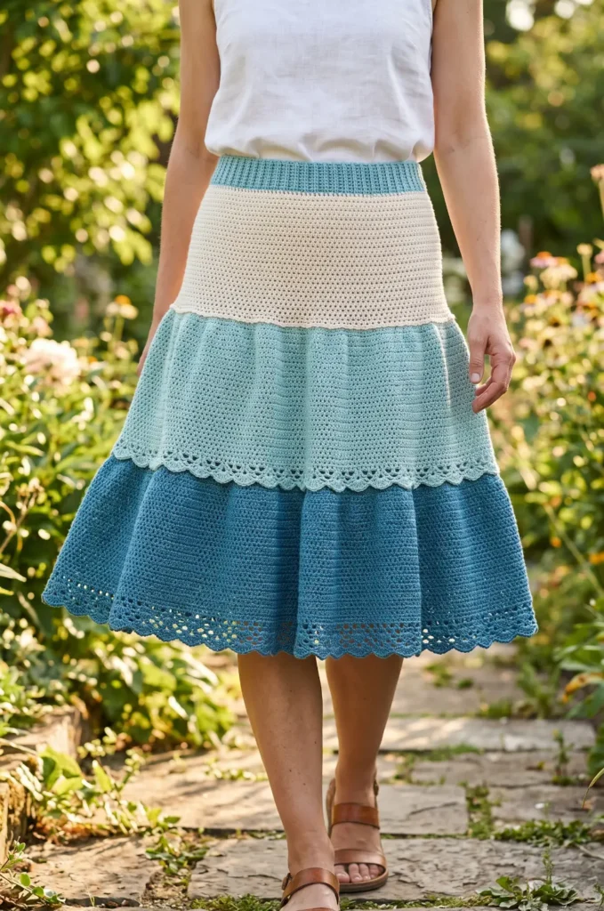 Tiered Crochet Midi Skirt