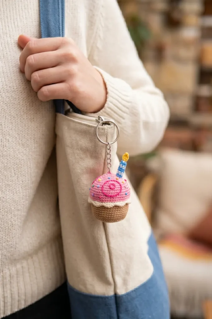 Tiny Cupcake Crochet Keychain