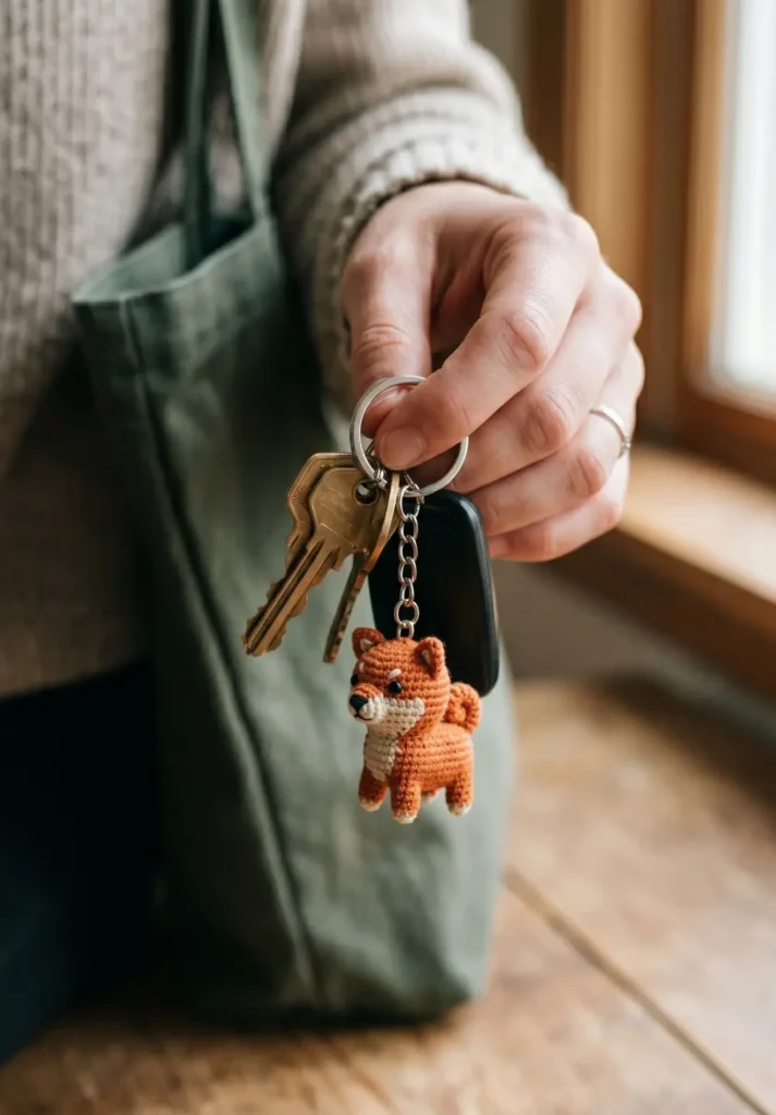 Tiny Shiba Inu Crochet Keychain