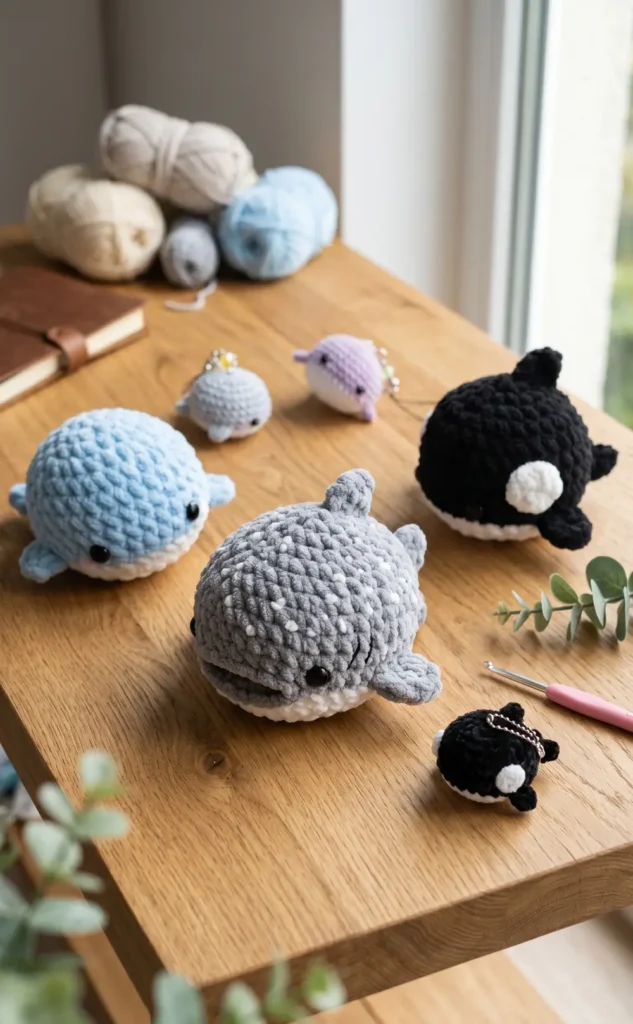 Crochet a Whale, Shark and Orca Keychain Plushie