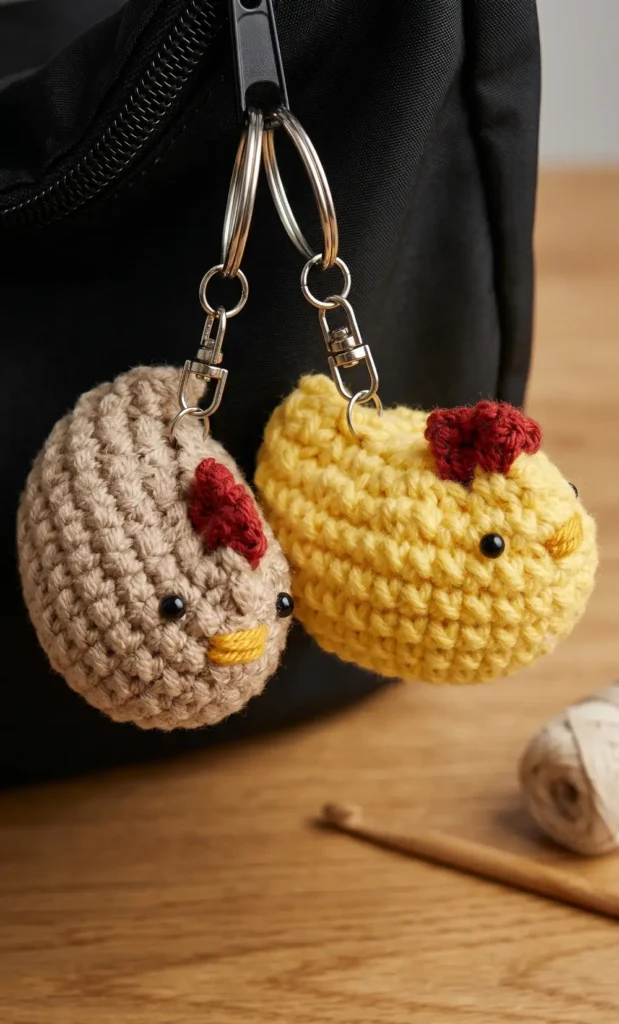 Crochet mini chicken Keychain Plushie