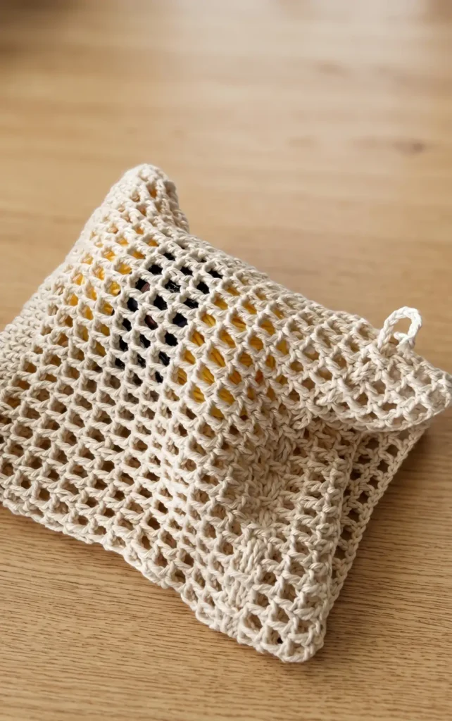 How to crochet a lovely mesh drawstring bag