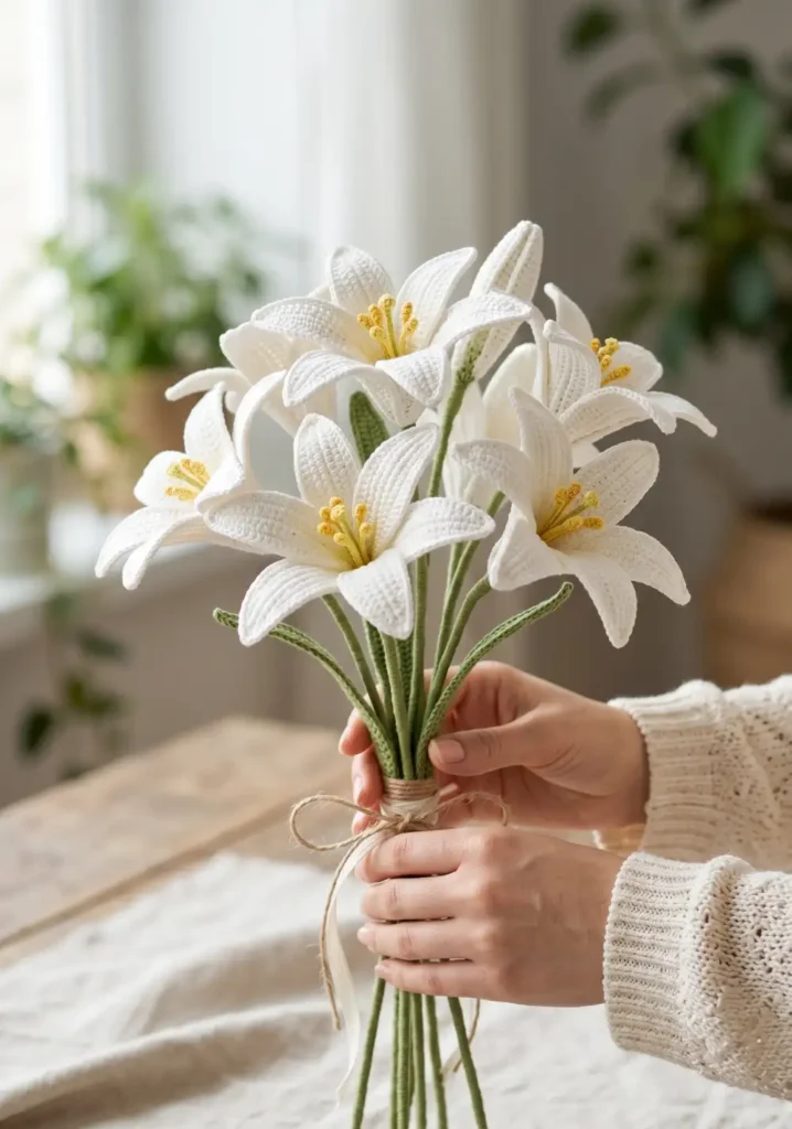 10. Crochet White Lily Bouquet