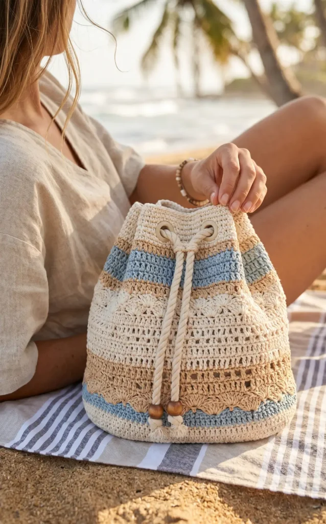 10. Drawstring Crochet Beach Bag Pattern