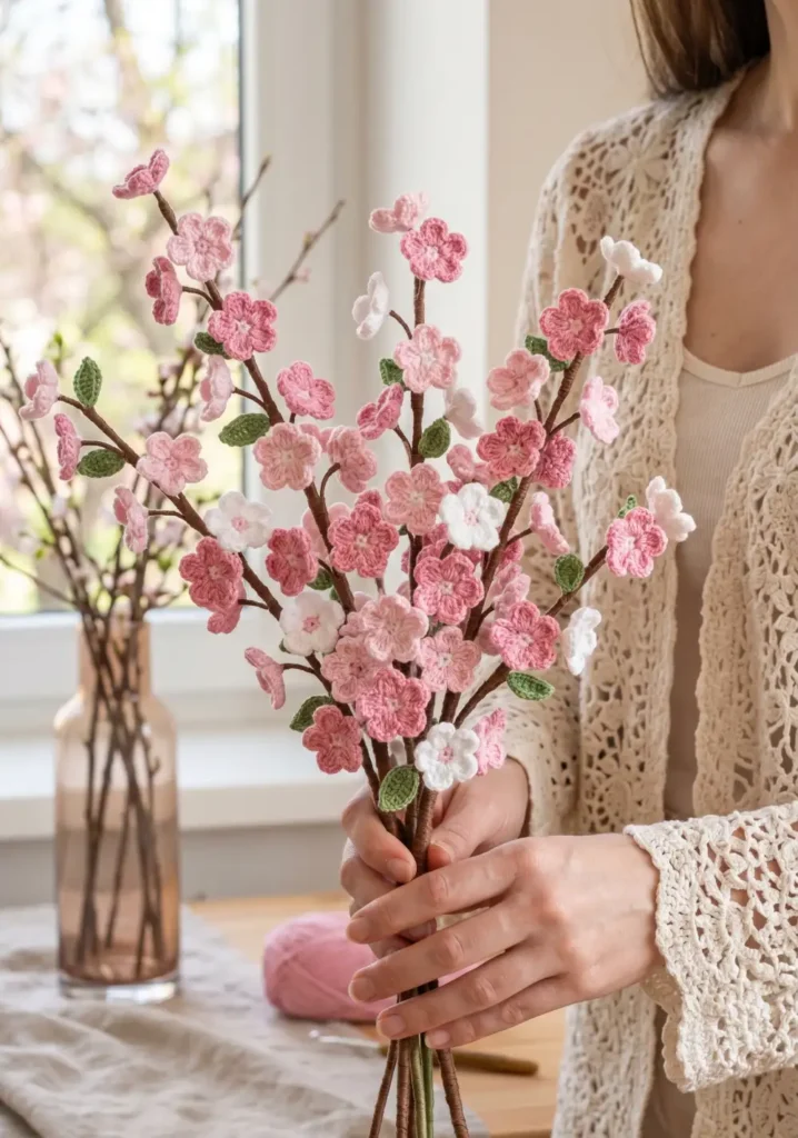 11. Crochet Cherry Blossom Bouquet