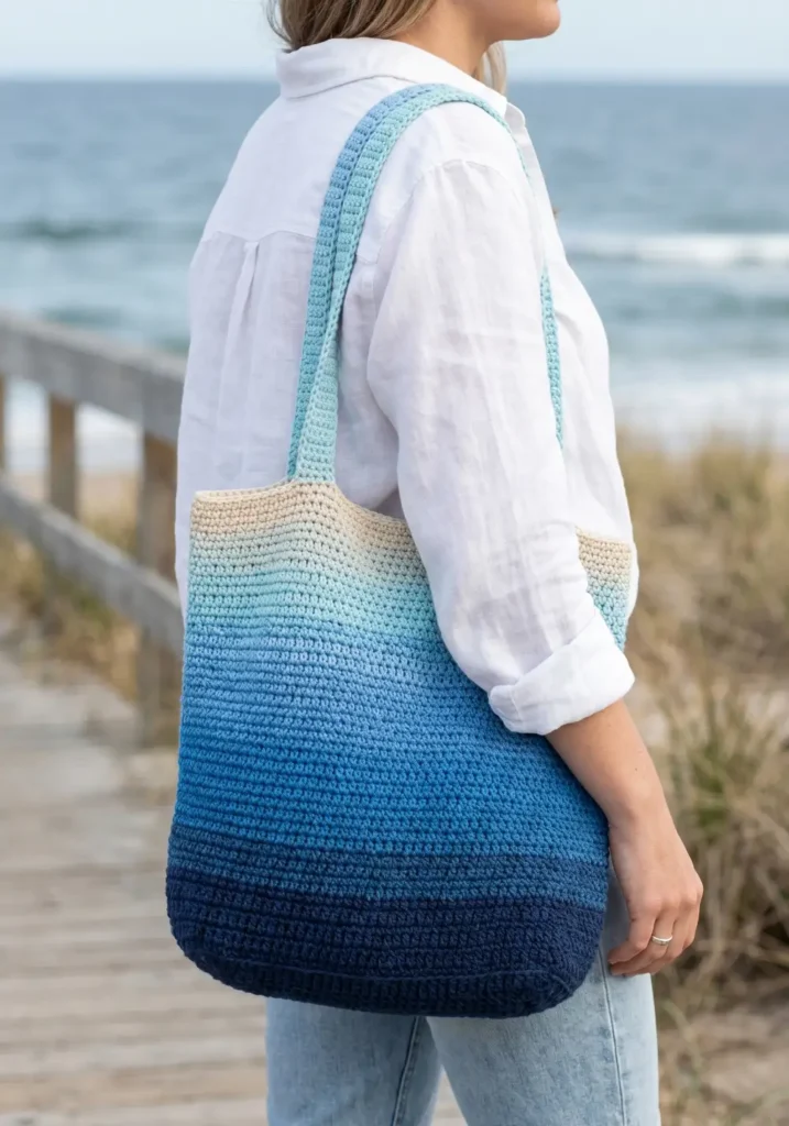 12. Coastal Blue Crochet Tote Idea