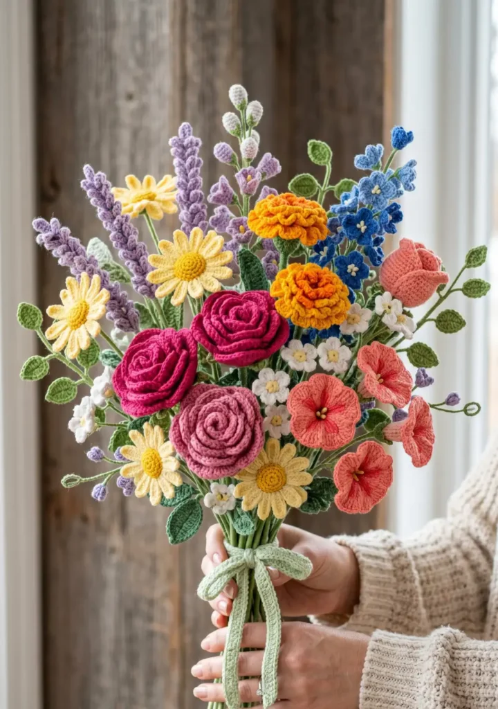 12. Crochet Garden Flower Bouquet