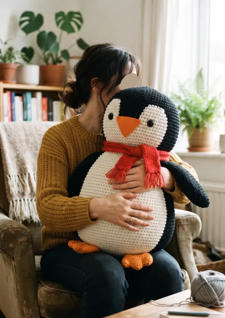 14. Oversized Crochet Penguin Toy