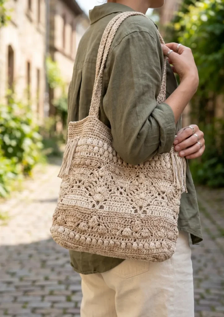 15. Neutral-Tone Crochet Summer Bag