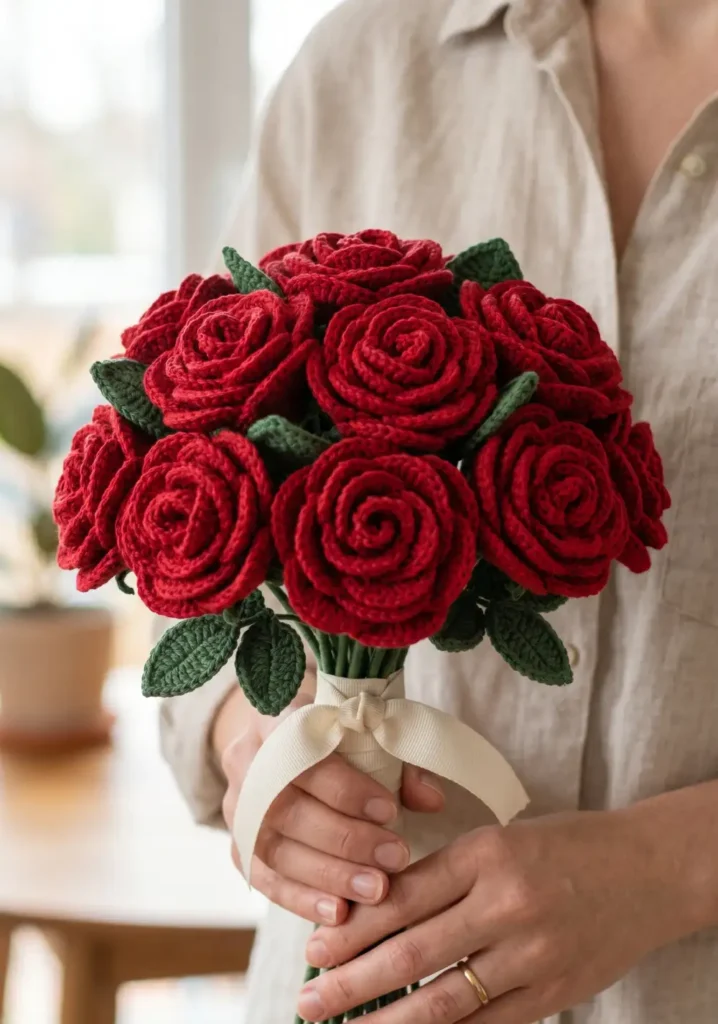 16. Crochet Red Rose Bouquet