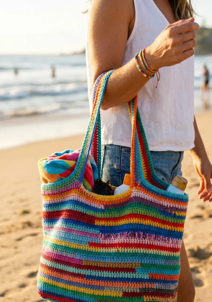 16. Rainbow Crochet Beach Tote Pattern