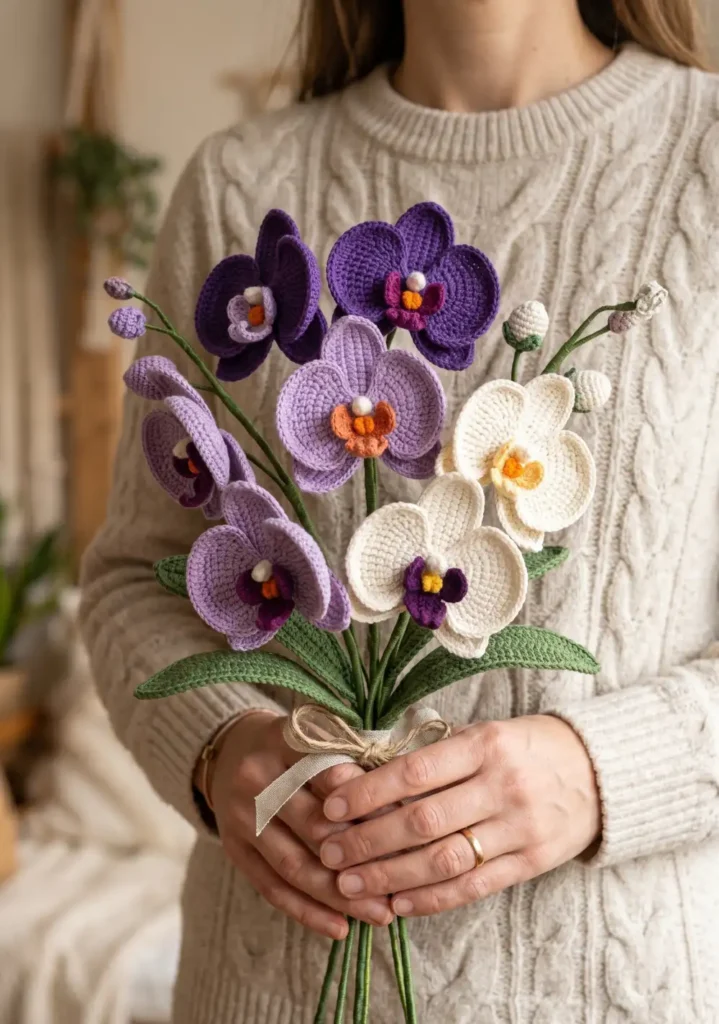 17. Crochet Orchid Flower Bouquet