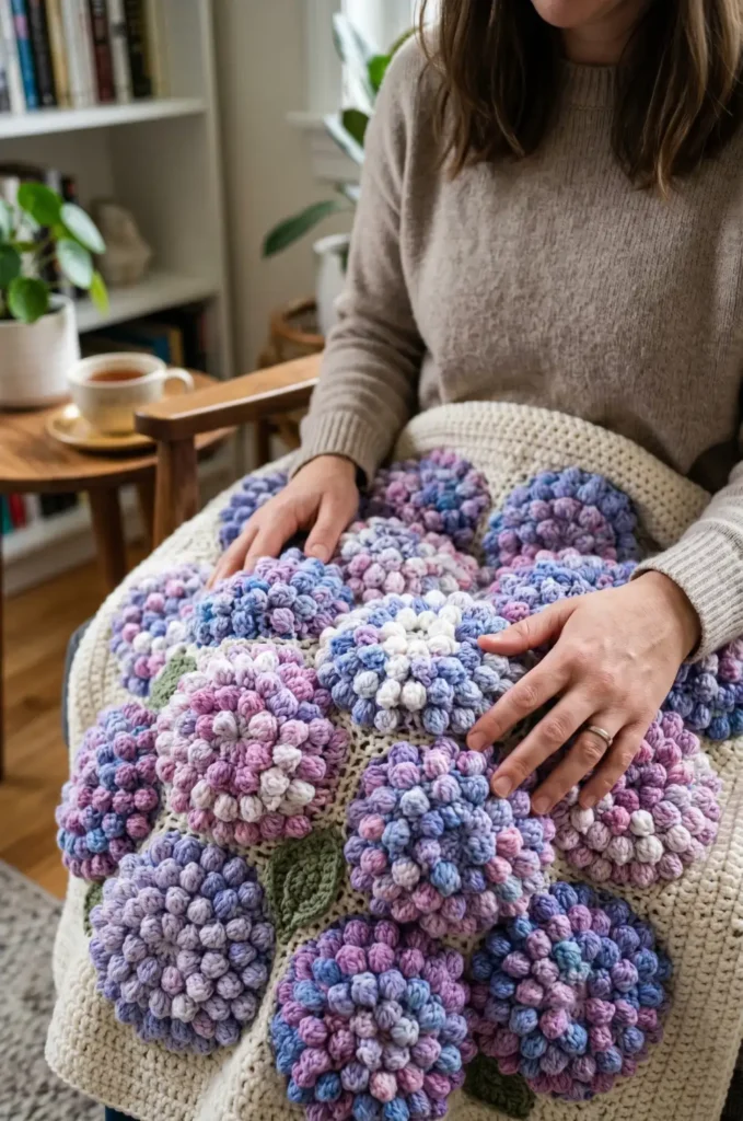 18. Hydrangea Bouquet Crochet Blanket Design