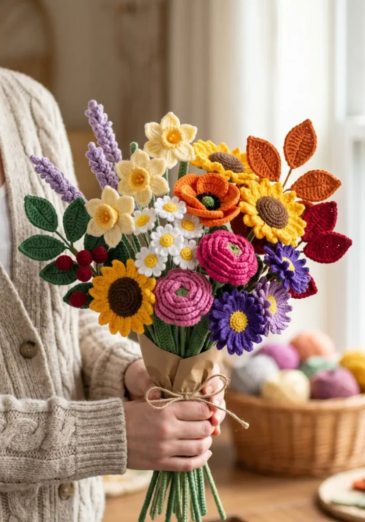 20. Crochet Seasonal Flower Bouquet