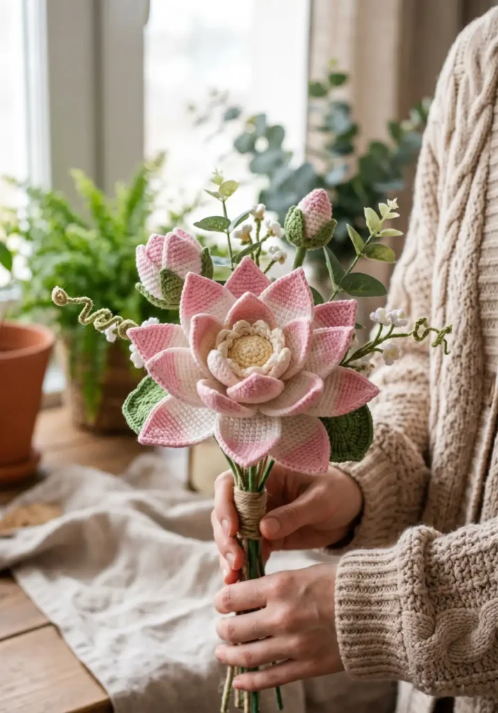 21. Crochet Lotus Flower Bouquet