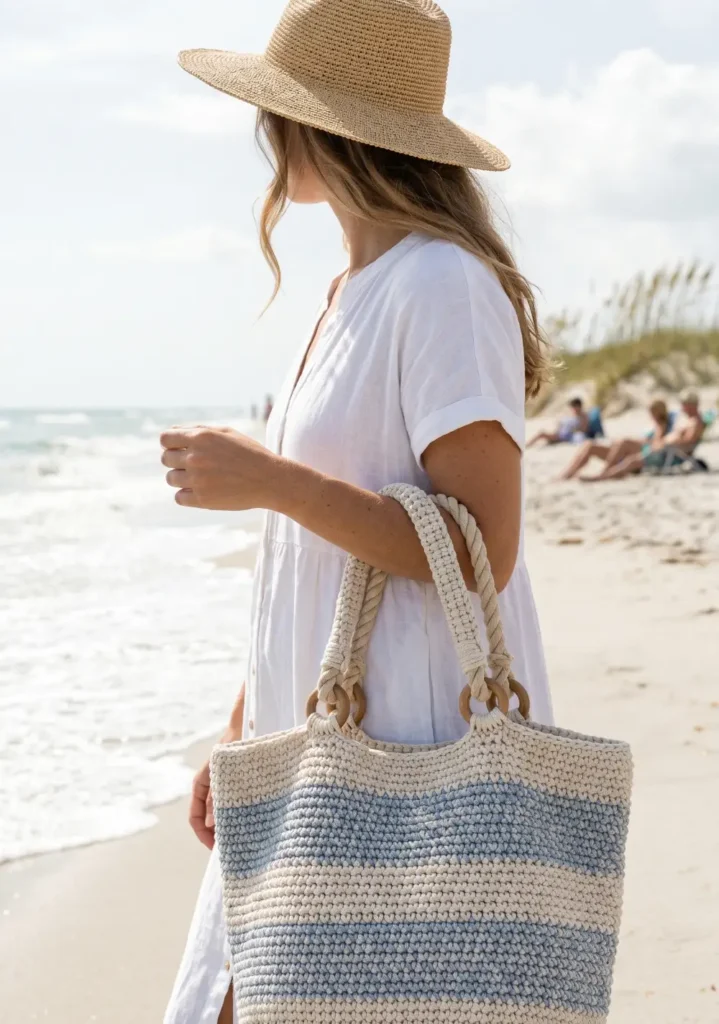 21. Rope Handle Crochet Beach Bag