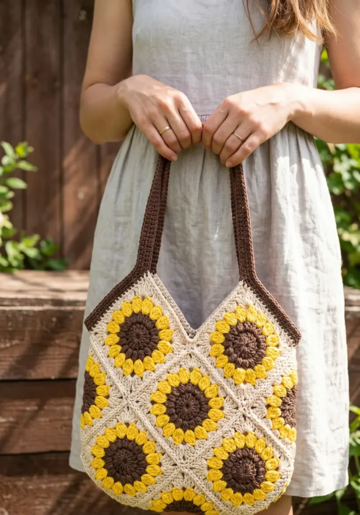 22. Sunflower Granny Square Tote
