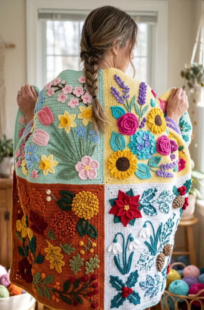 23. Seasonal Bloom Bouquet Blanket Pattern