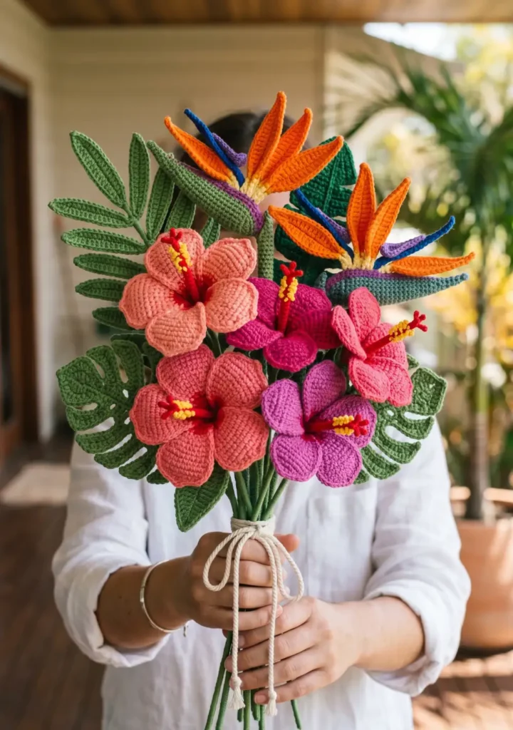 26. Crochet Tropical Flower Bouquet