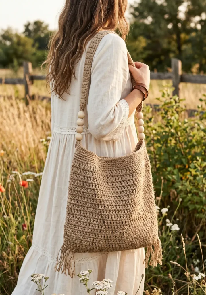 26. Rustic Bohemian Crochet Tote