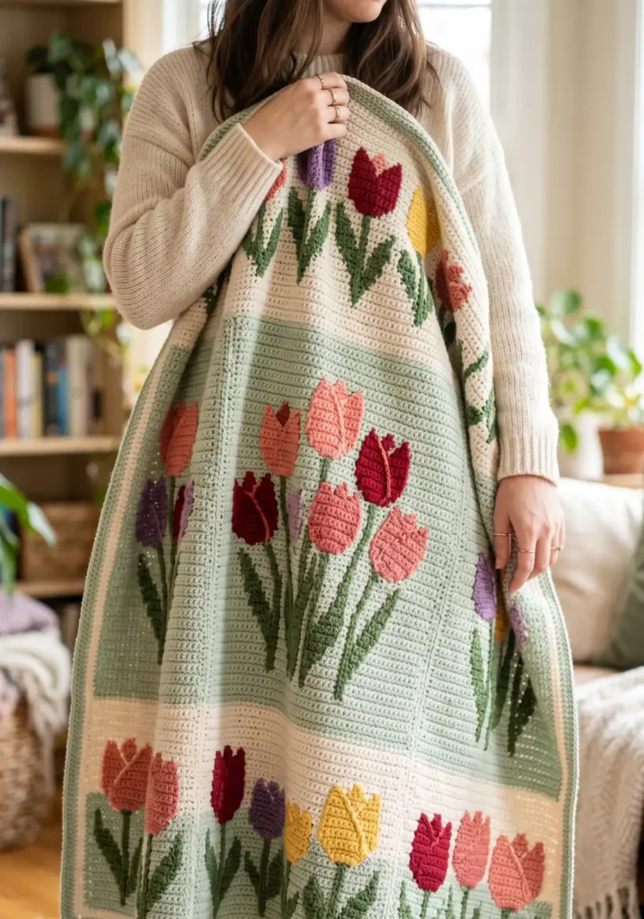 3. Tulip Flower Bouquet Blanket Pattern