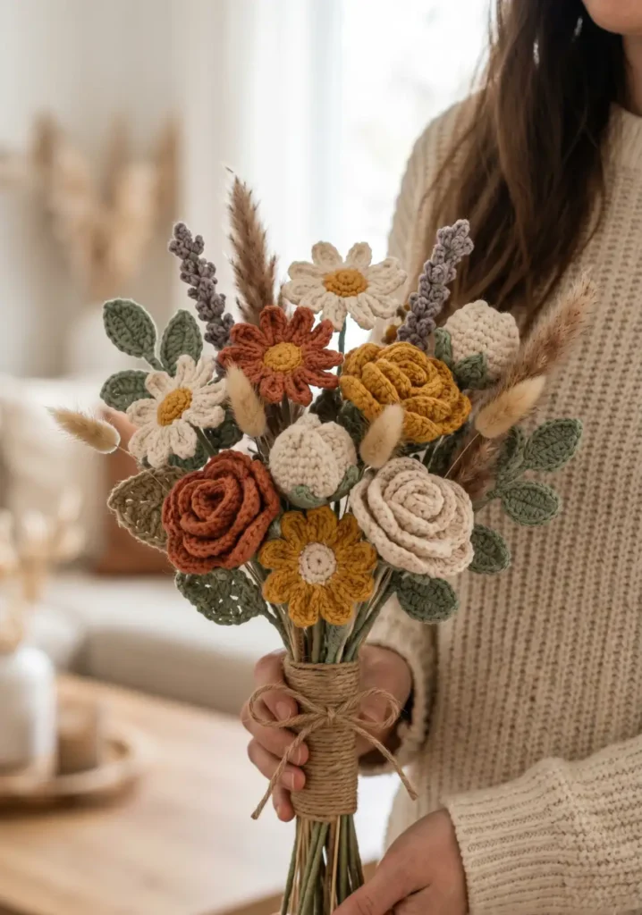 30. Crochet Boho Flower Bouquet