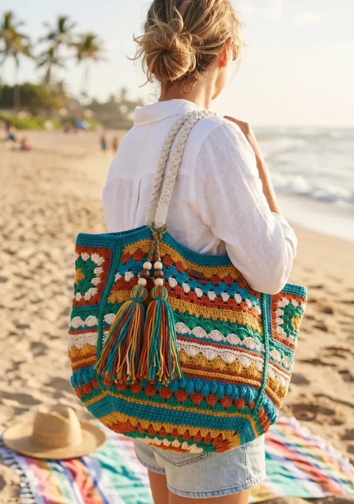 32. Statement Crochet Beach Tote Design