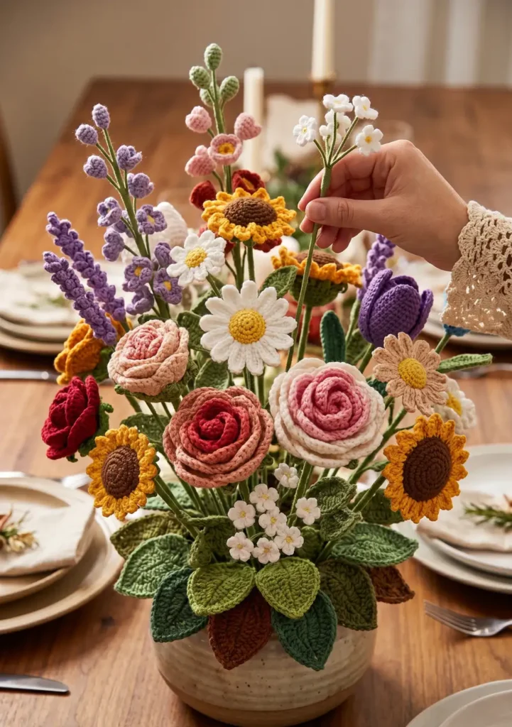 34. Crochet Centerpiece Flower Bouquet