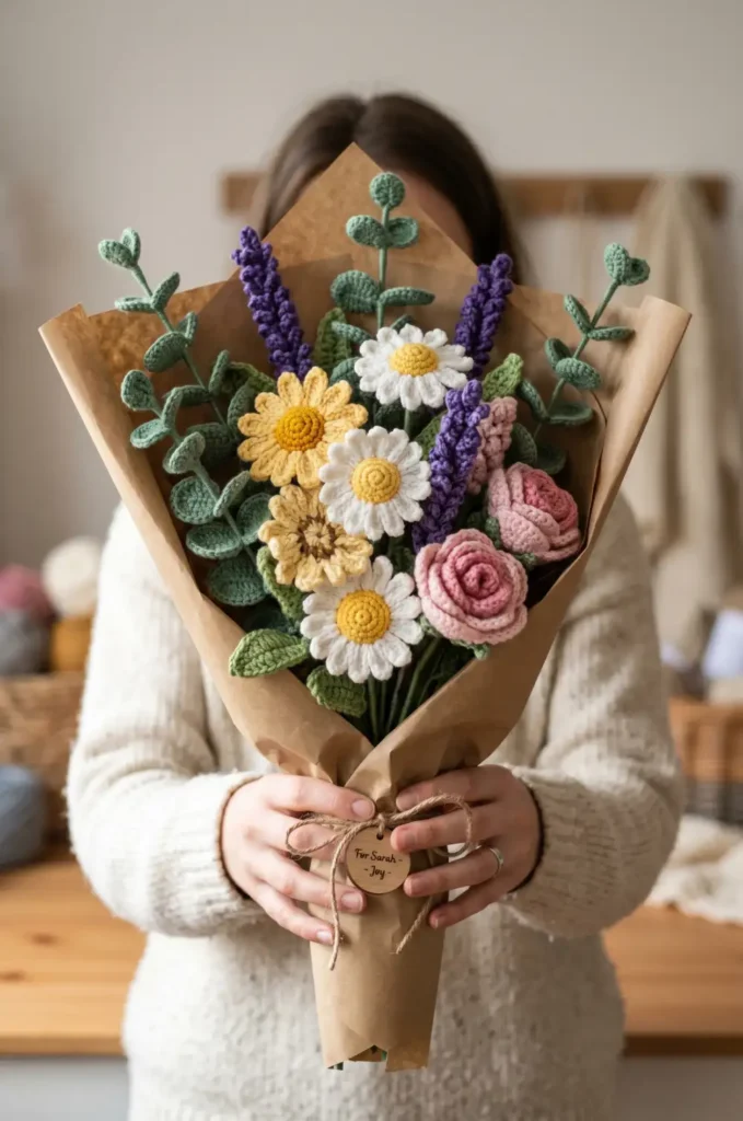 35. Crochet Personalized Flower Bouquet Gift