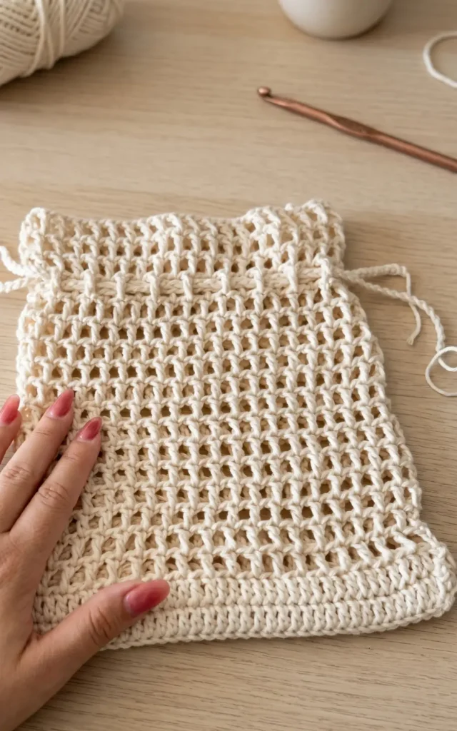 How to crochet a lovely mesh drawstring bag