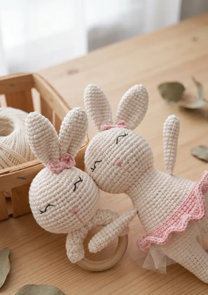 Bunny amigurumi rattle easy to make with few materials