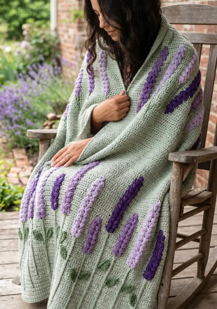 5. Lavender Flower Bouquet Crochet Throw