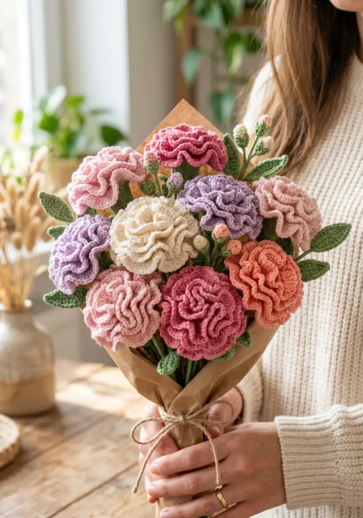 7. Crochet Carnation Bouquet