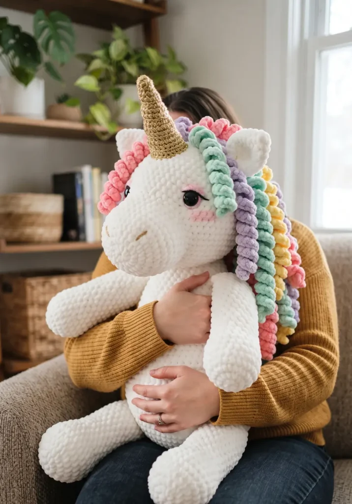 7. Large Crochet Unicorn Plushie