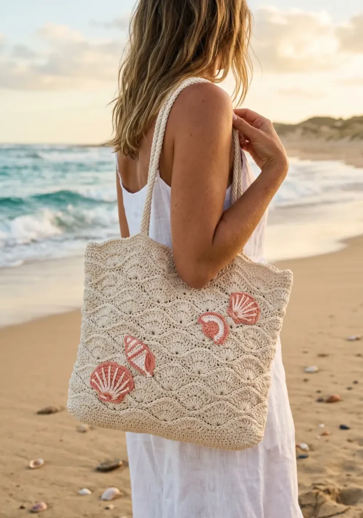 8. Seashell-Inspired Crochet Beach Bag