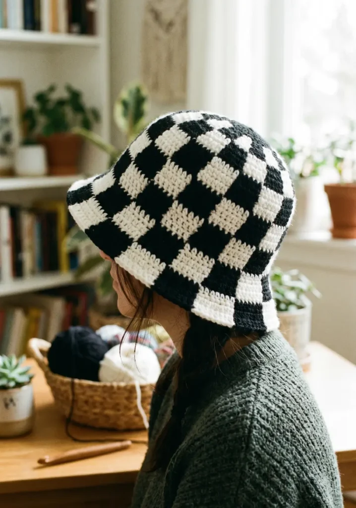 Checkered Crochet Bucket Hat Pattern